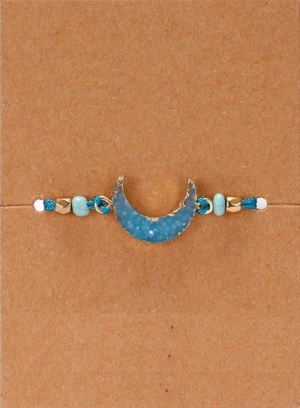 Pulsera de hilo con luna azul claro