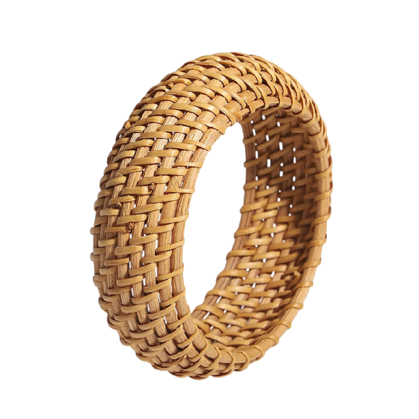 Pulsera de mimbre para mujer ancha 2,4 cm diámetro 7 cm bambú ratán marrón claro natural complemento trenzado para uso diario 1
