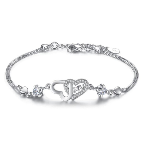 Pulsera de mujer con corazones y piedras conectadas H416 plateado