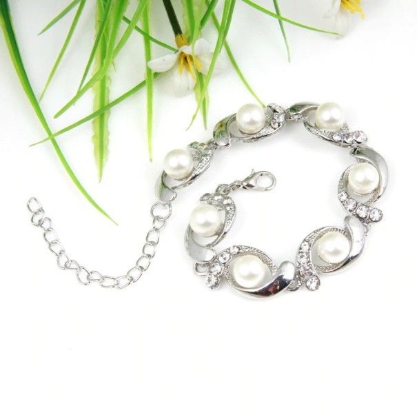Pulsera de mujer con perlas H214 plateado