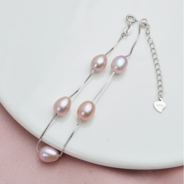 Pulsera de perlas para mujer P48 morado claro 2