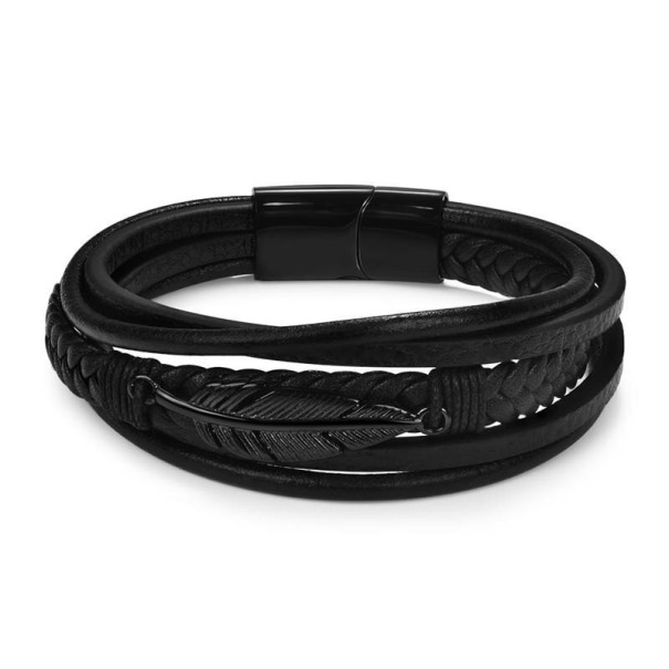 Pulsera de plumas multicapa para hombre negro 18,5 cm