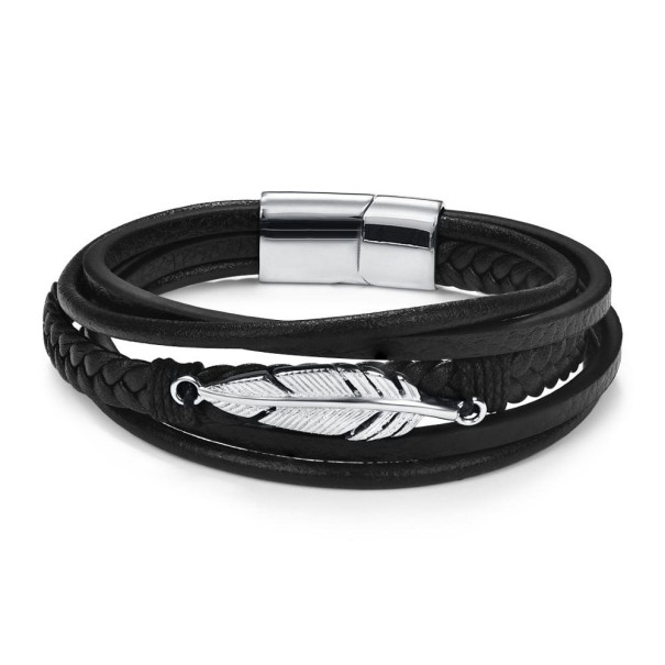 Pulsera de plumas multicapa para hombre plateado 20,5 cm