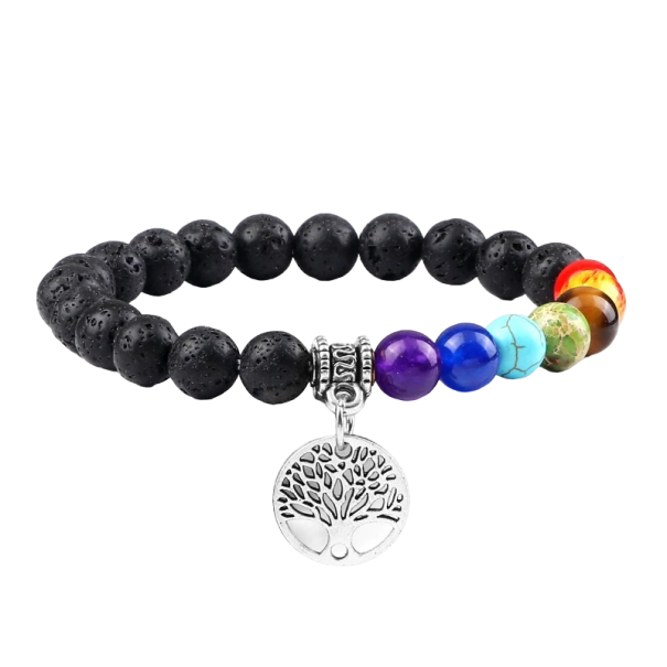 Pulsera de siete chakras con piedra de lava plateado