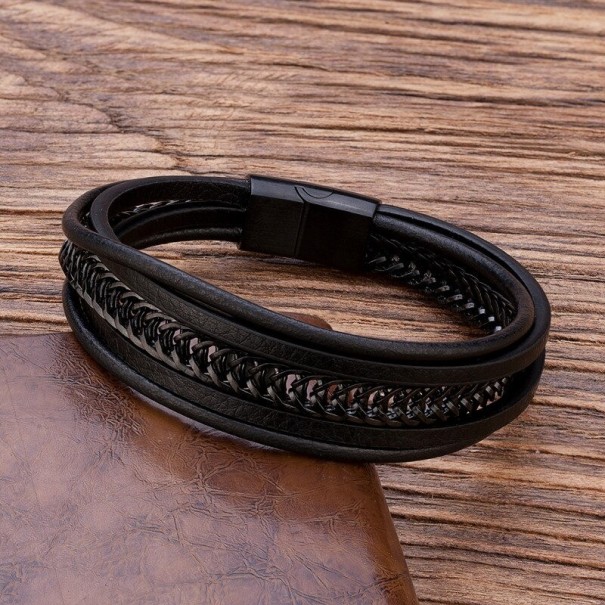 Pulsera multicapa para hombre H329 negro 21 cm
