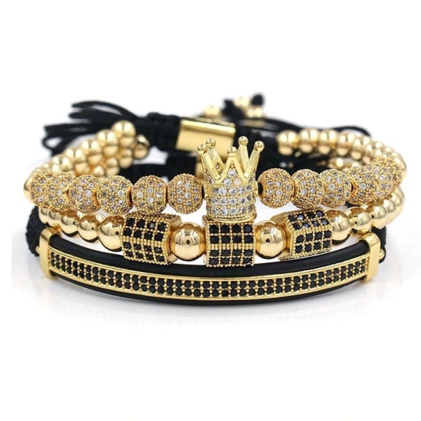 Pulseras de cuentas para mujer 3 piezas dorado