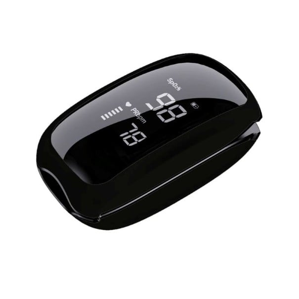 Pulzní oxymetr na prst dobíjecí 30 x 30 x 58 mm digitální LED displej měření saturace krve a pulzu pro domácí kontrolu černá