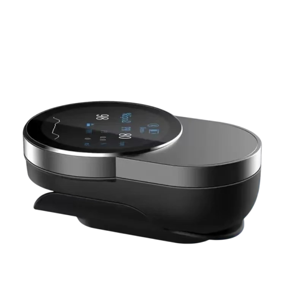 Pulzní oxymetr s klipem na prst TFT displej 1,28 palce Zobrazení SpO2 PR PI i HRV Bluetooth a nabíjení USB Černý Na měření kyslíku v krvi 1