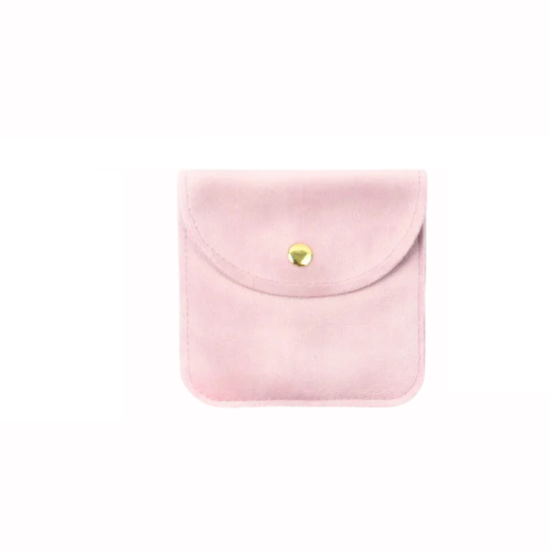 Pungă de catifea colorată pentru bijuterii 8×8 cm cu închidere prin capse, pungă moale de protecție pentru bijuterii și obiecte mici roz