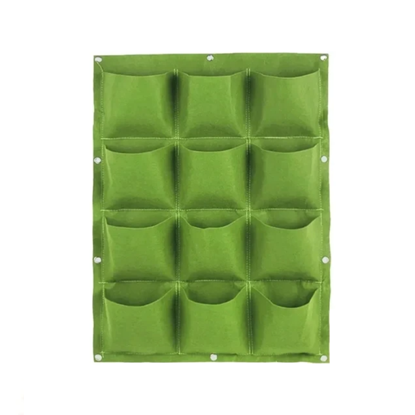 Pungi textile pentru cultivarea plantelor cu 12 buzunare 15x15 cm Ghiveci vertical suspendat 72 x 50 cm verde