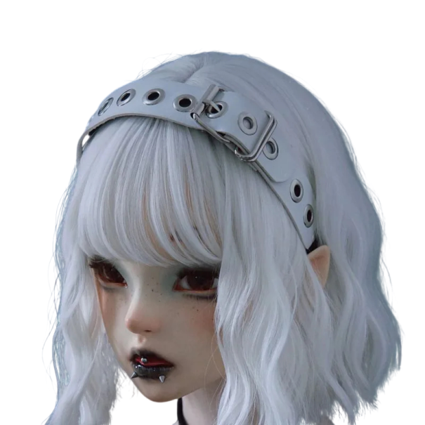 Punk haarband met gesp en metalen ogen Universele maat Alternatieve gothic haarband Rockmode accessoire unisex wit