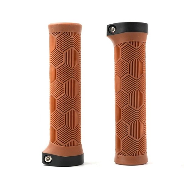 Puños de bicicleta ODI con bloqueo de 13 x 34 x 32 mm, ergonómicos, de goma, antideslizantes, de aleación de aluminio de 22,2 mm, para bicicletas plegables de viaje. marrón