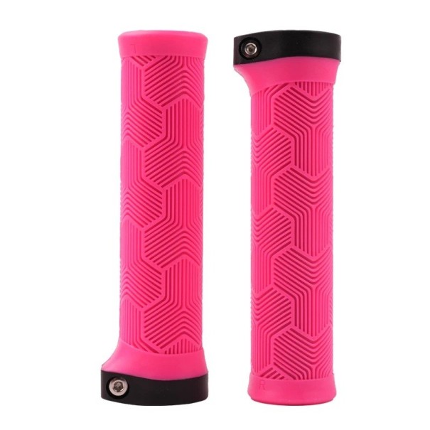 Puños de bicicleta ODI con bloqueo de 13 x 34 x 32 mm, ergonómicos, de goma, antideslizantes, de aleación de aluminio de 22,2 mm, para bicicletas plegables de viaje. rosa