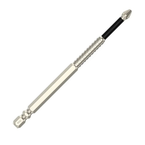 Punta PH2 antideslizante de 120 mm de longitud, con cuerpo largo y cabeza moleteada para atornillados profundos y precisos en lugares de difícil acceso. 1