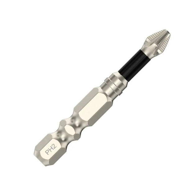 Punta PH2 antideslizante de 50 mm de longitud con núcleo reforzado y cabeza moleteada para un atornillado preciso y sin deslizamiento en taladros y destornilladores. 1
