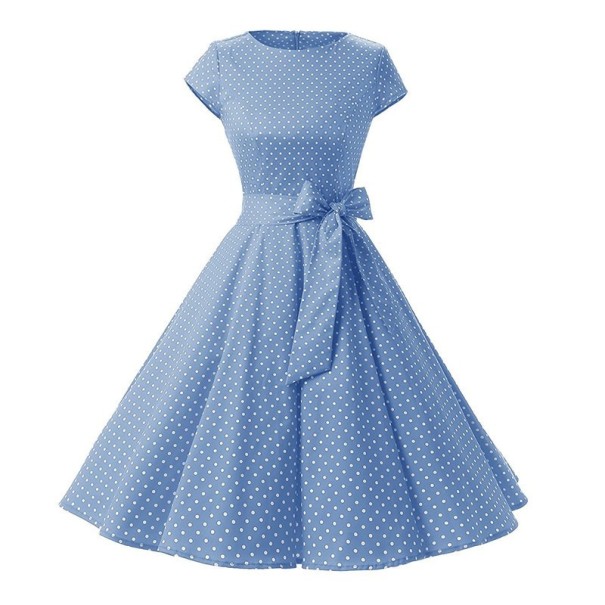 Puntíkaté šaty s mašlí modrá M