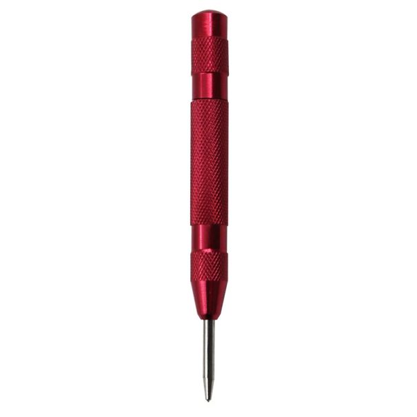 Punzón central automático de metal de 13 cm. Punzón autoaccionado para metal y madera. Herramienta de centrado y marcado preciso para taladrar. rojo