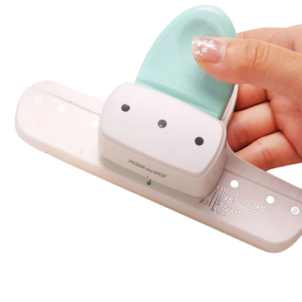 Punzoniere manuale per carta 16 x 9,2 x 6 cm Distanza dei fori regolabile Strumento per rilegare quaderni, diari e taccuini verde