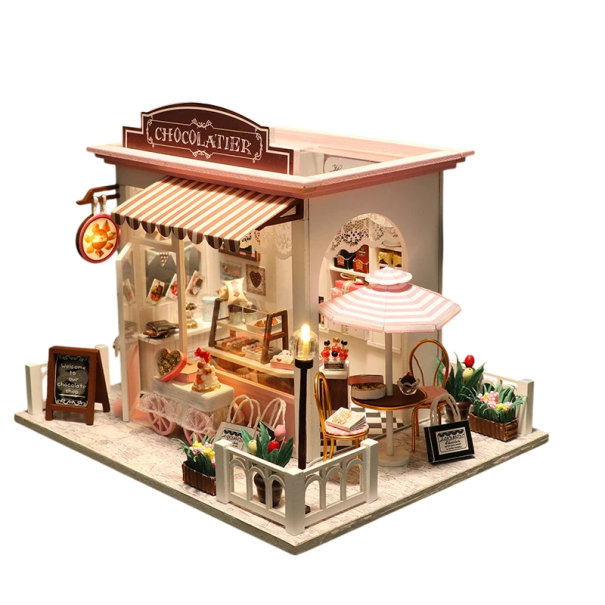 Puppenhaus 20 x 16 x 16 cm Mini-Bausatz ohne Deckel mit LED-Beleuchtung Möbeln und Anleitung Kreative DIY Innendekoration 1