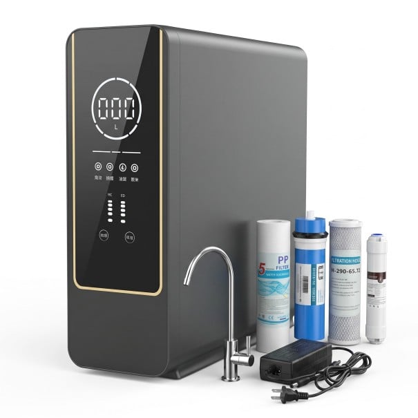 Purificateur d'eau de cuisine à osmose inverse, écran TDS, rapport d'écoulement 2:1, 800G 2,1 l/min, filtration RO à 4 étages, noir, sous évier 1