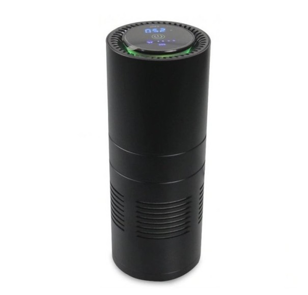 Purificatore d'aria per auto con filtro HEPA Display touch con indicatore PM2,5 Alimentazione tramite cavo USB Forma cilindrica compatta 18,3 x 7 cm 1
