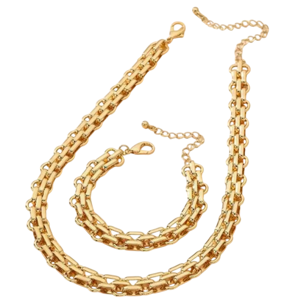 Puristische set ketting 37.5+7 cm en armband 16+5 cm Punk grote schakelsieraden Feest sieraden cadeau voor vrouwen 1