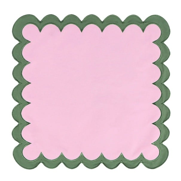 Puuvillainen pöytäliina 45,7 x 45,7 cm 100% puuvillaa Suuri neliö aaltoilevalla reunalla Kaksivärinen koristeellinen pöytäliina vaaleanpunainen