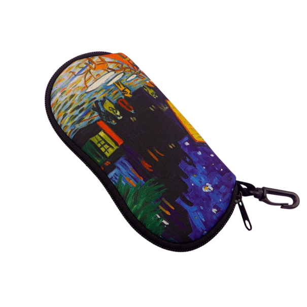 Puzdro na okuliare 17,9 x 8,5 cm s motívom nočného mesta Maliarsky štýl Mestský nočný život Umelecký design Zip a karabína 1