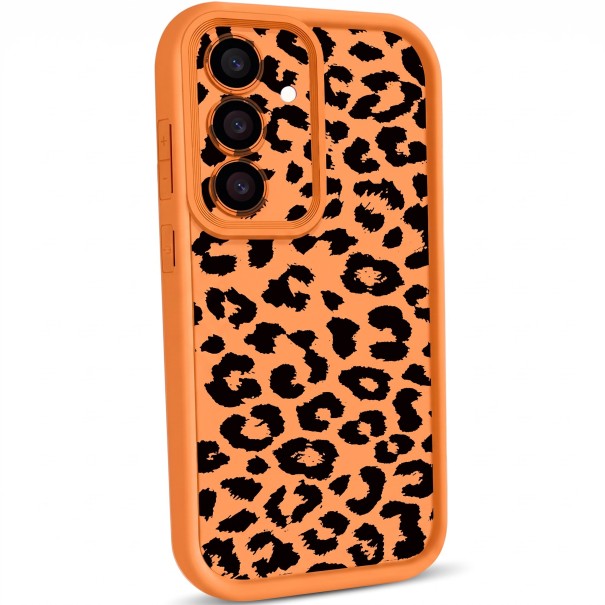 Puzdro zo silikónu na Samsung Galaxy A57 s leopardím vzorom Odolné a ohybné Stupňovitý lem fotoaparátu Chránené tlačidlá Na každý deň oranžová