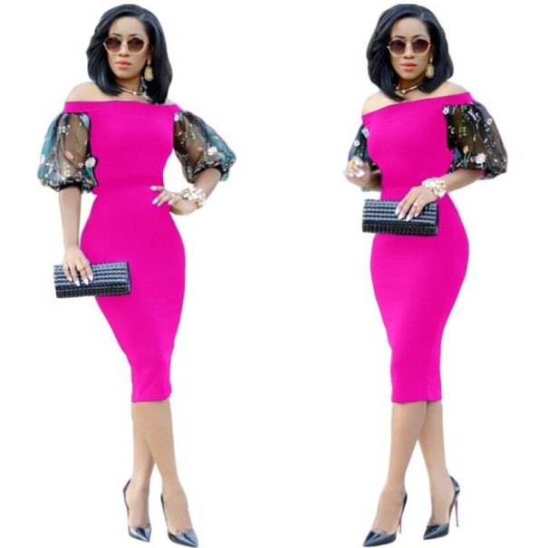 Puzdrové šaty so spadnutými ramenami tmavo ružová S