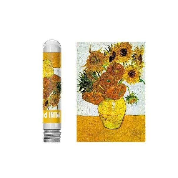Puzzle 150 de piese într-o eprubetă 15 x 10 cm Floarea-soarelui Van Gogh Picturi celebre Pictură în ulei Cadou creativ Compoziție relaxantă Inspirație de Crăciun 1