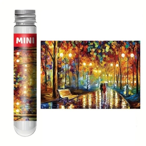 Puzzle 150 peças em tubo 15 x 10 cm Passeio na chuva Ilustração romântica Quebra-cabeça descompressivo Brinquedo educativo para crianças e adultos 1