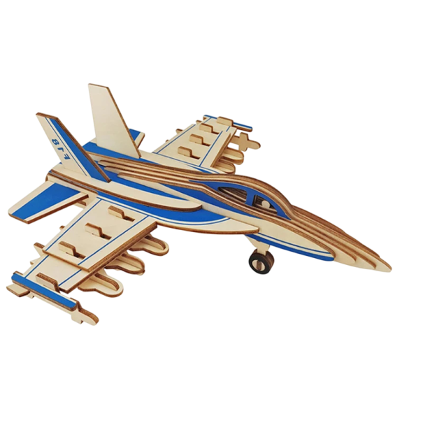 Puzzle 3D din lemn avion de vânătoare 25,5 × 22,6 × 9 cm 47 piese Model tăiat cu laser Asamblare manuală cu instrucțiuni 3D Avion realist și decor 1