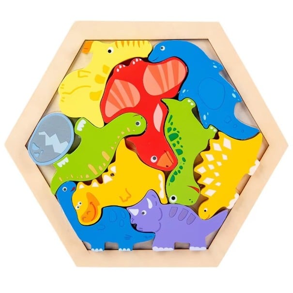 Puzzle 3D din lemn cu dinozauri 18.5 x 16.5 cm Jucărie educațională de tip puzzle pentru copii Sprijin pentru gândire Motricitate Învățare distractivă 1