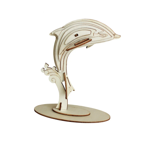 Puzzle 3D din lemn, model delfin, 56x31x58 mm, kit de construcție asamblat manual, animal în miniatură, decorațiune din lemn, cadou pentru copii 1