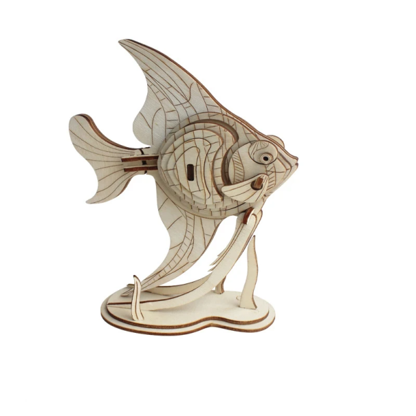 Puzzle 3D din lemn, pește Angelfish, model animal DIY, asamblare manuală, fără lipici, decor creativ, kit de construcție din lemn pentru copii 1