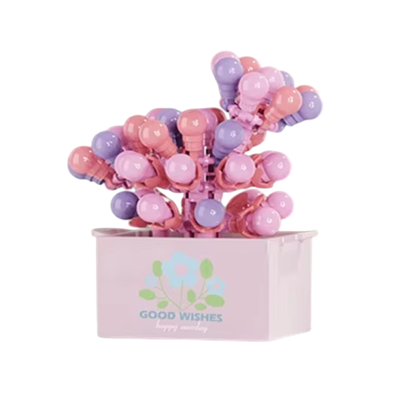 Puzzle dans un pot 6,1 x 5,7 x 6,4 cm Fleurs roses et violettes Micro briques 128 pièces Jouets créatifs modernes pour filles et garçons 1