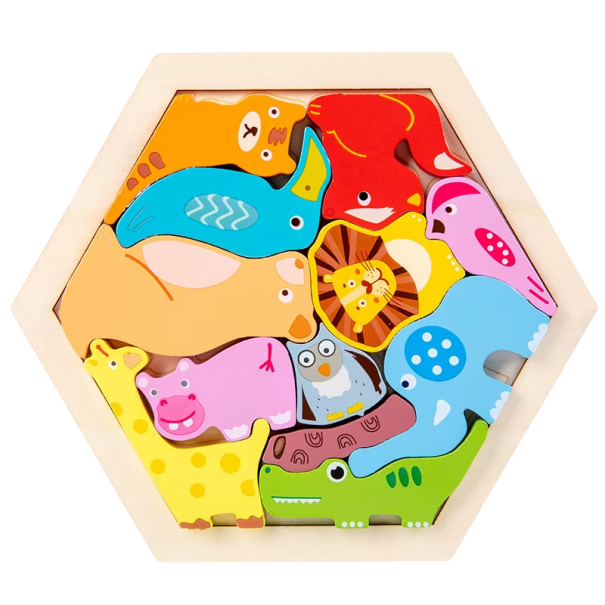 Puzzle en bois 3D animaux 18,5 x 16,5 cm Jouet éducatif pour enfants Développement de l'intelligence Apprentissage précoce Amusement créatif de construction 1