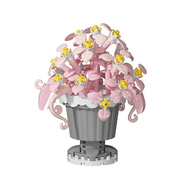 Puzzle Flower Pink Bellflower in Grey Pot 9 × 7 cm Decoration Made of Plastic Building Blocks 1