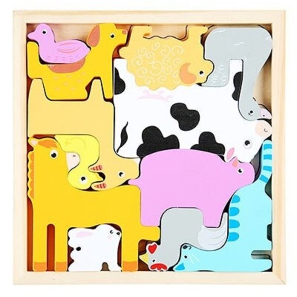 Puzzle in legno per bambini con animali da fattoria 1