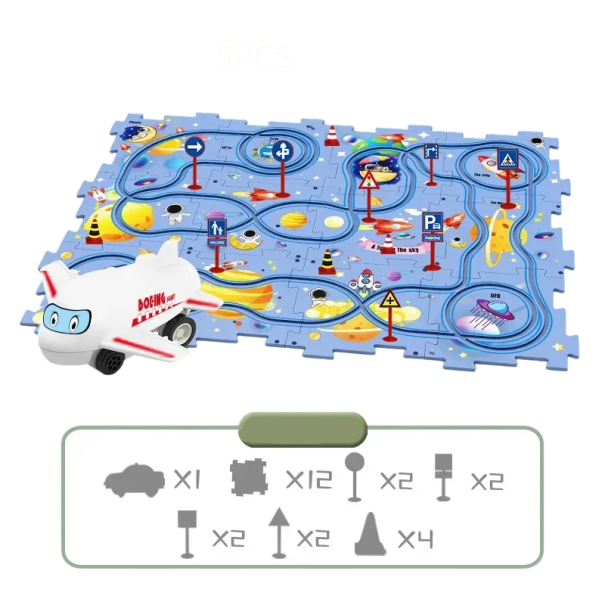 Puzzle per bambini ferrovia elettrica 25 pezzi, tema spazio, 1 auto, 24 pezzi di puzzle, ferrovia interattiva per bambini, puzzle divertente con tema spaziale 1