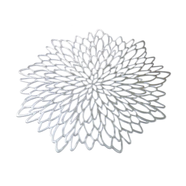 PVC Table Mats with Decorative Leaf Design Modern Style PVC Place Mats for Dining Table and Home Table Decoration silver