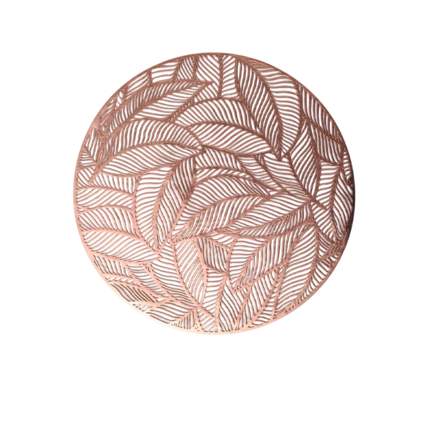 PVC Tischuntersetzer für Teller und Tassen mit Blattdekor 38 cm PVC Platzdeckchen roségoldene Farbe moderne Tischdekoration 1