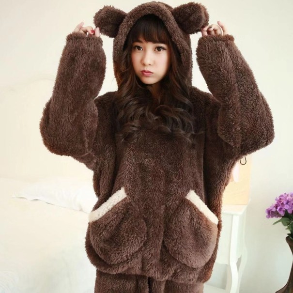 Pyjama chaud pour femmes P3080 marron M