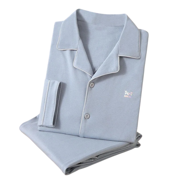 Pyjama long pour homme avec boutons et col en coton coupe confortable et ample pour le port à domicile et le sommeil ensemble pantalon et chemise bleu clair S