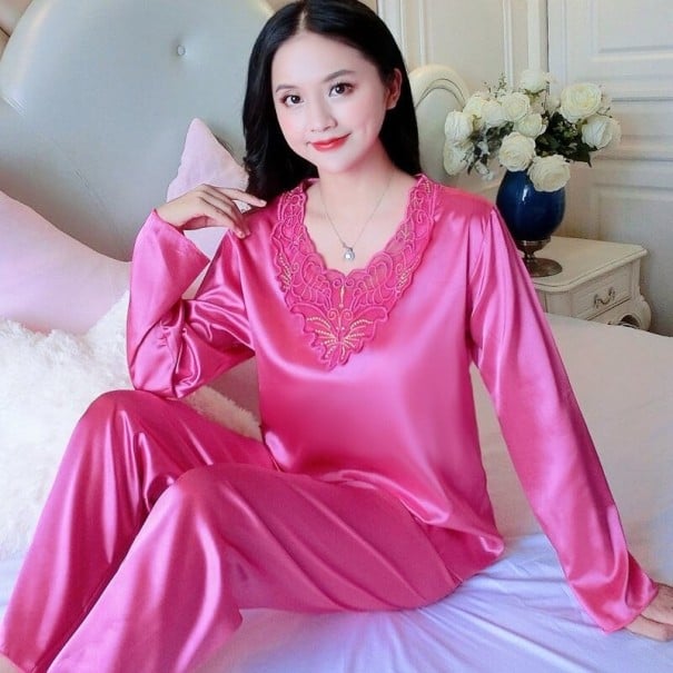 Pyjamas för kvinnor P3021 mörkrosa L