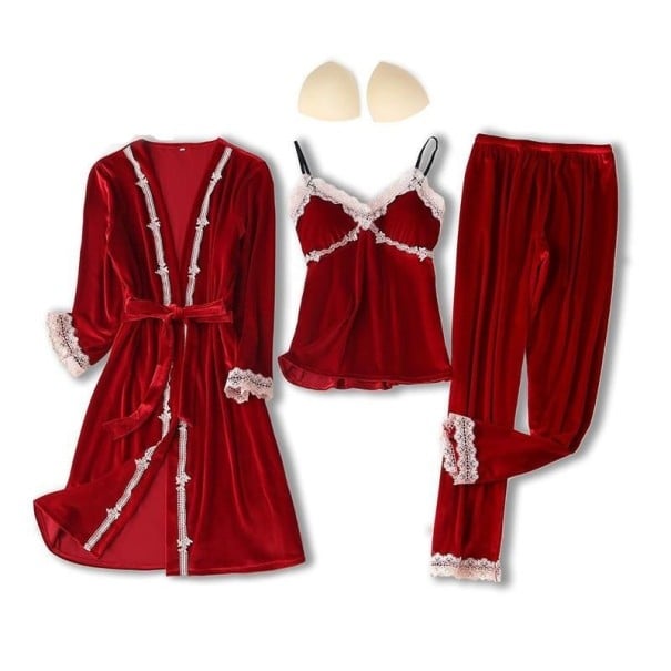 Pyjamasset för kvinnor P2999 vinröd S