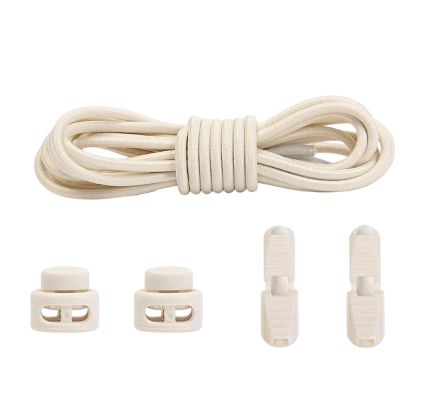 Pyöreät kengännauhat ilman sitomista 100 cm Joustavat nauhat muovisoljella 2 klipsiä ja nappia Sporttiset ja mukavat kengännauhat Beige