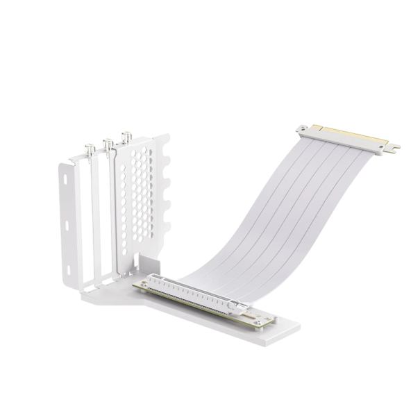 Pystymallinen kiinnitysosa näytönohjaimelle ja 20 cm pitkä PCIe 3.0 X16 jatkokaapeli valkoinen