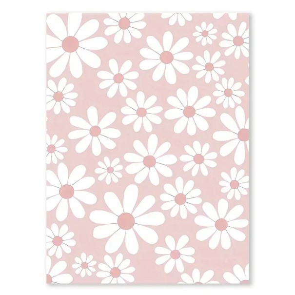Quadro in tela per parete 40 x 50 cm Poster floreale fiori bianchi su sfondo rosa Decorazione da parete per camera da ragazza e bambini 1